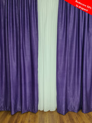 Set Cecilia:Ideal pentru Livinguri si Dormitoare in Nuante de Mov, Lila, Alb, Crem sau Gri - Perdea din Voal si Draperie Soft Mov - Confectionat pe Comanda
