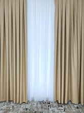 Set Geta: Perdea Alba Simpla din Voal si Draperie Cappuccino Blackout 80%, cu Textura Plina si Cadere Grea – Potrivit cu Pat sau Canapea Crem, Bej, Maro ori Gri, Pereti Albi si Mobilier Alb sau Crem – Confectionat pe Comanda