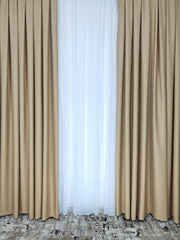 Set Geta: Perdea Alba Simplă Voal si Draperie Cappuccino Blackout 80–90% – Ideal pentru Living si Dormitor in Nuanțe Crem, Bej si Cappuccino