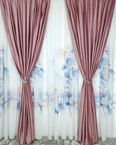 Set Lila: perdea din matase cu flori lila si draperie lila din catifea