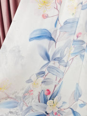 Set Lila: Perdea din Matase cu Flori Lila si Draperie Catifea Lila Blackout 90% – Ideal pentru Living si Dormitor in Nuanțe Crem, Gri si Lila