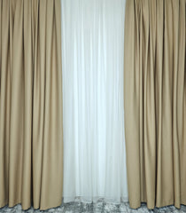Set Kira: Perdea Voal Ivoire si Draperie Cappuccino - Ideal pentru Living si Dormitor in Nuanțe Crem, Bej