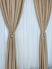 Set Kira: Perdea Voal Ivoire si Draperie Cappuccino - Ideal pentru Living si Dormitor in Nuanțe Crem, Bej