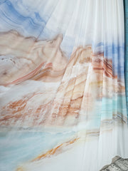 Set Cami: Perdea Matase si Draperie Turcoaz Tip Vopsea Decorativa – Ideal pentru Living si Dormitor in Nuanțe Alb, Crem si Turcoaz