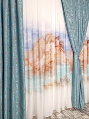 Set Cami: Perdea Matase si Draperie Turcoaz Tip Vopsea Decorativa – Ideal pentru Living si Dormitor in Nuanțe Alb, Crem si Turcoaz