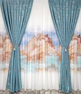 Set Cami: perdea matase si draperie turcoaz tip vopsea decorativa