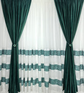 Set Ruben: Perdea in cristal cu benzi verde smarald si draperie catifea verde smarald