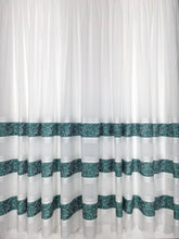 Perdea Ruben alba din in cu benzi verzi, material plin ca textura, nu mai necesita calcare dupa spalare