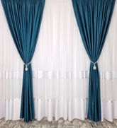 Set Edera: Perdea din bambus si Draperie Turcoaz Hotel Blackout 98%