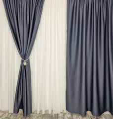 Set Max: Perdea Ivoire Jorjet si Draperie Gri Blackout 100% – Ideal pentru Living si Dormitor in Nuanțe Alb, Gri si Bej