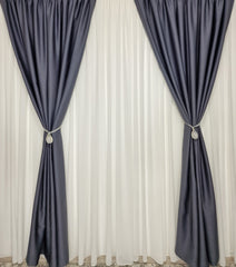 Set Max: Perdea Ivoire Jorjet si Draperie Gri Blackout 100% – Ideal pentru Living si Dormitor in Nuanțe Alb, Gri si Bej