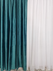 Set Antonela: Perdea in bamboo V cu draperie catifea turcoaz