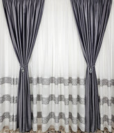 Set Mangalia: perdea din in cristal si draperie catifea gri inchis