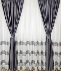 Perdea Mangalia alba din in cristal cu benzi gri