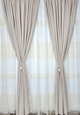 Set Tropical: Perdea din tul cu broderie si Draperie blackout 98% crem-roze