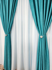 Perdea Martie din matase moale albastra