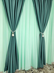 Set Roa: Perdea Verde din Matase Moale si Draperie Verde Menta Blackout 98% – Ideal pentru Living si Dormitor in Nuanțe Alb, Crem si Lemn Natur