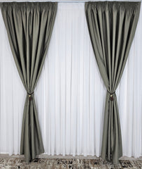 Set 98% Blackout Ideal pentru Cei Care Isi Doresc Intimitate Ridicata si Reducerea Puternica a Luminii - Colectia Hotel cu Perdea Voal Alb si Draperie Gri Verzui Blackout 98% - Confectionat pe Comanda
