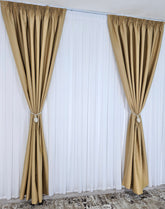 Colectia Hotel: Perdea Voal Alb si Draperii Blackout Total 98%-Crem Auriu