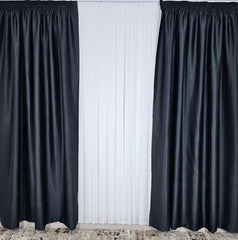 Set ideal pentru livinguri si dormitoare moderne in nuante de alb, gri sau negru-Colectia Hotel – Perdea Voal Alb si Draperie Neagra Blackout – confectionat pe comanda
