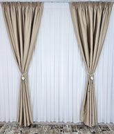 Set Ideal pentru Living si Dormitor in Nuanțe Crem-Colectia Hotel: Perdea Voal Alb si Draperii Crem Blackout 90%