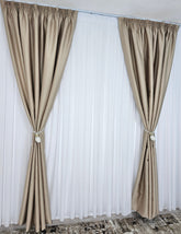 Colectia Hotel: Perdea Voal Alb si Draperii Blackout 90%-Crem