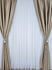 Set Ideal pentru Living si Dormitor in Nuanțe Crem-Colectia Hotel: Perdea Voal Alb si Draperii Blackout 90%