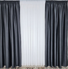 Colectia Hotel – Perdea Voal Alb si Draperie Gri Inchis Blackout 99% – ideal pentru livinguri si dormitoare in nunate de alb, gri sau negru