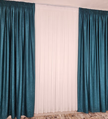 Colectia soft turcoaz: Set Recomandat pentru Camere in Nuante de Turcoaz, Alb, Gri si Bej - Perdea Voal Alb si Draperie Uni Verde Turcoaz pentru Living si Dormitor - Confectionat pe Comanda