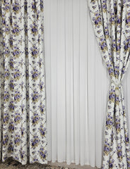 Draperie Sefora Blackout Alb cu Model Floral Mov