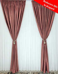 Colectia Soft roz:Set Ideal pentru Livinguri si Dormitoare in Nuante de Roz, Alb, Crem, Gri sau Bej - Perdea Voal Alb si Draperie Uni Roz - Confectionat pe Comanda