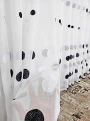 Perdea Meli buline alb cu negru,material plin ca textura tip in