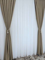Set Barbara – Perdea In Cristal Nesifonabila si Draperie Grej – ideal pentru livinguri si dormitoare in nuante de crem, bej, gri deschis sau alb