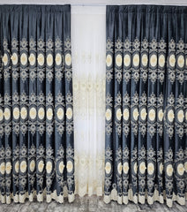 Draperie Londra Catifea cu Broderie 3D – ideala pentru livinguri si dormitoare elegante cu canapele crem, bej, gri deschis sau alb si accente sofisticate, mobilier lemn natur, alb sau wenge – confectionata pe comanda