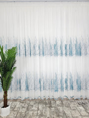 Perdea Kamala din Bamboo cu Borduri Florale - Alb cu Turcoaz