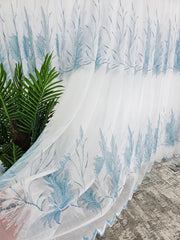 Perdea Kamala din Bamboo cu Borduri Florale - Alb cu Turcoaz