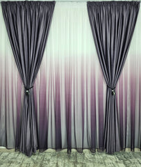 Set Balada – Perdea Degrade Mov si Draperie Catifea Mov Inchis Blackout 90% – ideal pentru livinguri si dormitoare elegante cu canapele crem, bej, gri deschis sau alb si accente mov, mobilier lemn natur sau alb – confectionat pe comanda