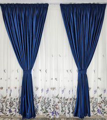 Set Pasarele Bordo: perdea alba cu bordo cu draperie simpla albastra din catifea