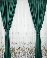 Set Pasarele Verzi: perdea alba cu verde cu draperie simpla catifea verde