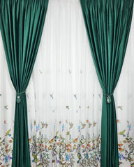 Set Pasarele Verzi – Perdea Alba cu Verde si Draperie Catifea Verde – ideal pentru livinguri si dormitoare luminoase cu canapele crem, bej, gri deschis sau alb si accente verzi, mobilier lemn natur sau alb – confectionat pe comanda