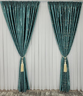 Set Rabbit: perdea jorjet alb imaculat si draperie marmura turcoaz-crem blackout 90% cu doua fete