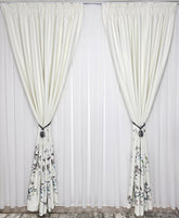 Set Fiesta: Perdea alba simpla jorjet si Draperie model floral Turcoaz Gri