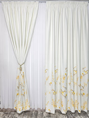 Set Venus: Recomandat pentru Camere in Nuante de Galben, Alb, Crem si Gri - Perdea Voal Premium Alb Imaculat si Draperie cu Flori Galbene pentru Living si Dormitor - Confectionat pe Comanda
