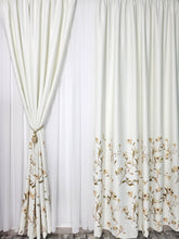 Set Dida pentru Decoruri Calde si Elegante in Nuante de Crem, Maro si Bej - Perdea Voal Premium si Draperie Florala - Confectionat pe Comanda