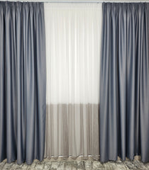 Perdea Bicolor gri cu alb din material tip borangic