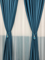Perdea Bicolor turcoaz cu alb din material tip borangic