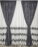 Set Tenzo: Perdea In Cristal Cu Benzi Gri Si Draperie Tip Vopsea Decorativa Gri Inchis