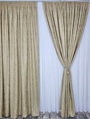 Set Chery: Perdea Voal Premium si Draperie Crem-Auriu –