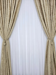 Set Chery: Perdea Voal Premium si Draperie Crem-Auriu –