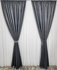 Set Premium: Ideal pentru Cei Care Nu Doresc Patrunderea Luminii - Perdea din Matase Alba si Draperie Catifea 100% blackout Gri Mediu pentru Livinguri si Dormitoare- Confectionat pe Comanda